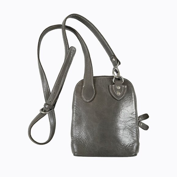 Bobo Neutral Leather Compact Bag Taupe Gray Commuter Office Crossbody Purse City - Picture 2 of 6